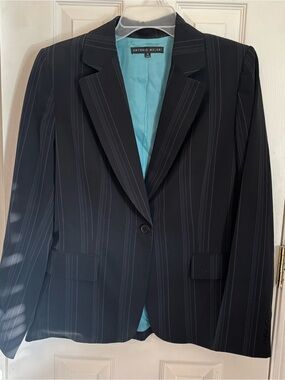 ANTONIO MELANI Black Pinstripe Blazer with Teal Lining